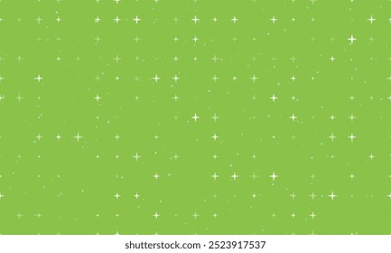 Seamless background pattern of evenly spaced white star symbols of different sizes and opacity. Vector illustration on light green background with stars