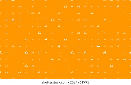 Padrão de fundo contínuo de símbolos de scooter branco uniformemente espaçados de diferentes tamanhos e opacidade. Ilustração vetorial no plano de fundo laranja com estrelas