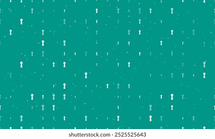 Seamless background pattern of evenly spaced white keyhole symbols of different sizes and opacity. Vector illustration on teal background with stars