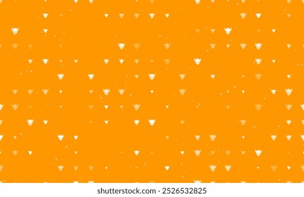 Seamless background pattern of evenly spaced white buffalo heads of different sizes and opacity. Vector illustration on orange background with stars