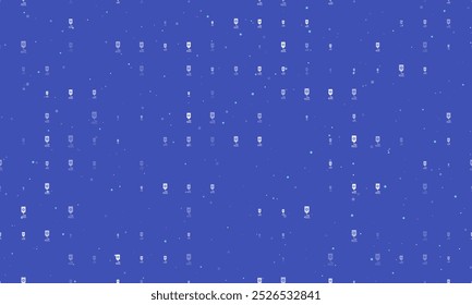 Seamless background pattern of evenly spaced white 3D printer symbols of different sizes and opacity. Vector illustration on indigo background with stars