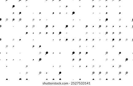 Seamless background pattern of evenly spaced black table tennis symbols of different sizes and opacity. Vector illustration on white background