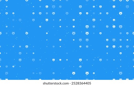 Seamless background pattern of evenly spaced white bear head symbols of different sizes and opacity. Vector illustration on blue background with stars