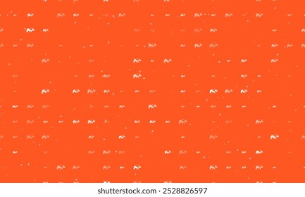 Seamless background pattern of evenly spaced white rhinoceros symbols of different sizes and opacity. Vector illustration on deep orange background with stars