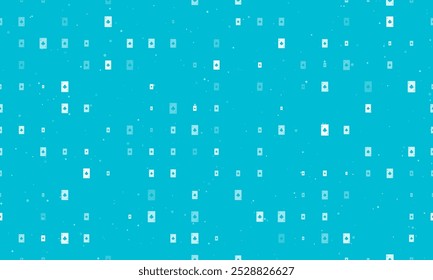 Seamless background pattern of evenly spaced white ace of clubs cards of different sizes and opacity. Vector illustration on cyan background with stars