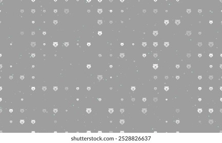 Padrão de fundo uniforme de símbolos de cabeça de urso branco uniformemente espaçados de diferentes tamanhos e opacidade. Ilustração vetorial em fundo cinza com estrelas