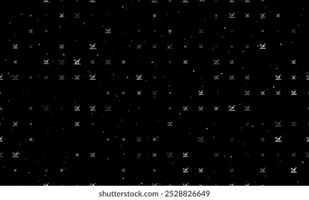 Seamless background pattern of evenly spaced white giraffe symbols of different sizes and opacity. Vector illustration on black background with stars