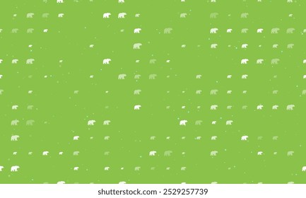 Padrão de plano de fundo uniforme de ícones de urso branco uniformemente espaçados de diferentes tamanhos e opacidade. Ilustração vetorial no fundo verde claro com estrelas