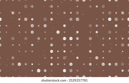 Seamless background pattern of evenly spaced white stop road signs of different sizes and opacity. Vector illustration on brown background with stars