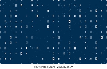 Seamless background pattern of evenly spaced white ace of diamond cards of different sizes and opacity. Vector illustration on dark blue background with stars