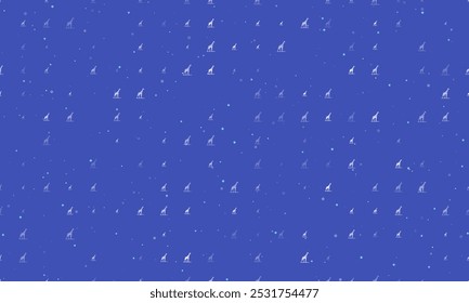 Seamless background pattern of evenly spaced white wild giraffe symbols of different sizes and opacity. Vector illustration on indigo background with stars