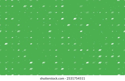 Padrão de plano de fundo uniforme de símbolos de guaxinim brancos uniformemente espaçados de diferentes tamanhos e opacidade. Ilustração vetorial em fundo verde com estrelas