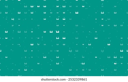 Nahtloses Hintergrundmuster mit gleichmäßig beabstandeten weißen BH-Symbolen verschiedener Größen und Deckkraft. Vektorgrafik auf rosafarbenem Hintergrund mit Sternen