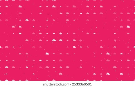 Seamless background pattern of evenly spaced white tractor symbols of different sizes and opacity. Vector illustration on pink background with stars