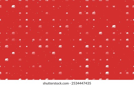 Padrão de fundo sem emenda de elefantes brancos uniformemente espaçados de diferentes tamanhos e opacidade. Ilustração vetorial sobre fundo vermelho com estrelas