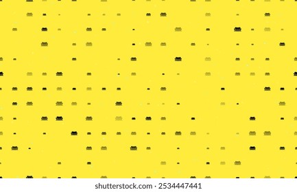 Padrão de plano de fundo uniforme de símbolos de sofá preto uniformemente espaçados de diferentes tamanhos e opacidade. Ilustração vetorial em fundo amarelo com estrelas