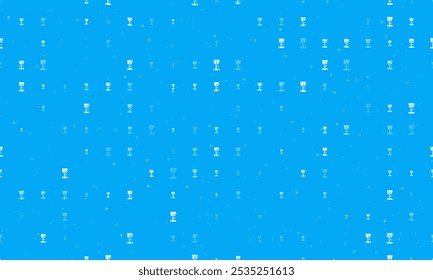 Seamless background pattern of evenly spaced white boring mill symbols of different sizes and opacity. Vector illustration on light blue background with stars