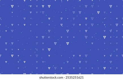 Seamless background pattern of evenly spaced white give way signs of different sizes and opacity. Vector illustration on indigo background with stars