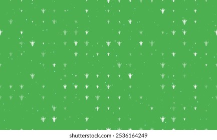 Seamless background pattern of evenly spaced white giraffe head symbols of different sizes and opacity. Vector illustration on green background with stars