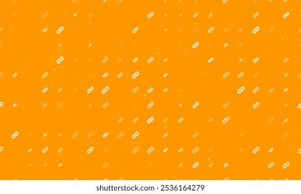 Seamless background pattern of evenly spaced white chain symbols of different sizes and opacity. Vector illustration on orange background with stars