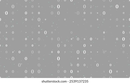 Seamless background pattern of evenly spaced white number zero symbols of different sizes and opacity. Vector illustration on gray background with stars