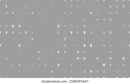 Seamless background pattern of evenly spaced white giraffe head symbols of different sizes and opacity. Vector illustration on gray background with stars