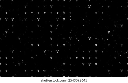 Seamless background pattern of evenly spaced white goat head symbols of different sizes and opacity. Vector illustration on black background with stars