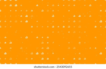 Seamless background pattern of evenly spaced white sailing boat symbols of different sizes and opacity. Vector illustration on orange background with stars
