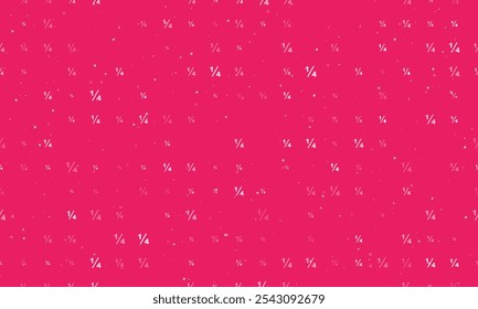 Padrão de plano de fundo uniforme de símbolos de fração de quarto branco com espaçamento uniforme de diferentes tamanhos e opacidade. Ilustração vetorial sobre fundo rosa com estrelas