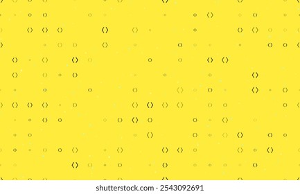 Seamless background pattern of evenly spaced black angle brackets symbols of different sizes and opacity. Vector illustration on yellow background with stars