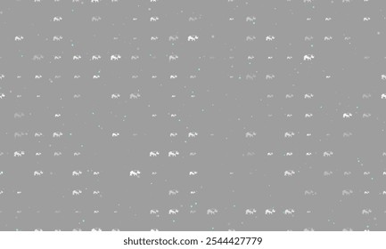 Seamless background pattern of evenly spaced white rhinoceros symbols of different sizes and opacity. Vector illustration on gray background with stars