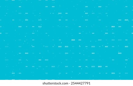 Seamless background pattern of evenly spaced white 2023 year symbols of different sizes and opacity. Vector illustration on cyan background with stars