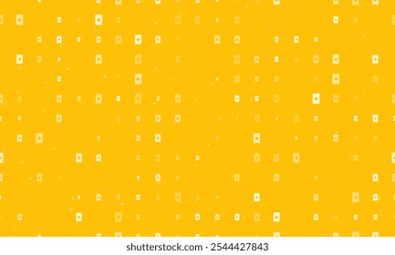 Seamless background pattern of evenly spaced white ace of clubs cards of different sizes and opacity. Vector illustration on amber background with stars