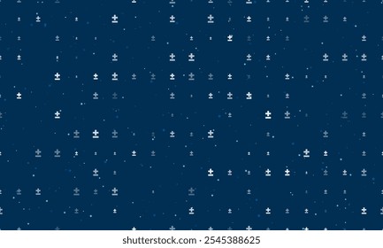 Patrón de fondo sin fisuras de signos blancos más-menos uniformemente espaciados de diferentes tamaños y opacidad. Ilustración vectorial sobre fondo azul oscuro con estrellas