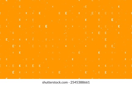 Seamless background pattern of evenly spaced white capital letter E symbols of different sizes and opacity. Vector illustration on orange background with stars