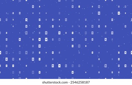 Seamless background pattern of evenly spaced white ace of heart cards of different sizes and opacity. Vector illustration on indigo background with stars