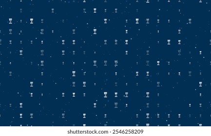 Padrão de fundo sem emenda de símbolos de mandril branco uniformemente espaçados de diferentes tamanhos e opacidade. Ilustração vetorial sobre fundo azul escuro com estrelas