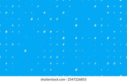 Seamless background pattern of evenly spaced white not equal symbols of different sizes and opacity. Vector illustration on light blue background with stars