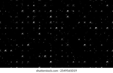 Seamless background pattern of evenly spaced white wild camel symbols of different sizes and opacity. Vector illustration on black background with stars