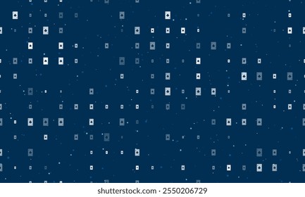 Seamless background pattern of evenly spaced white ace of clubs cards of different sizes and opacity. Vector illustration on dark blue background with stars