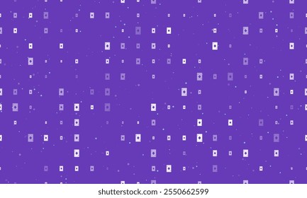 Seamless background pattern of evenly spaced white ace of diamond cards of different sizes and opacity. Vector illustration on deep purple background with stars