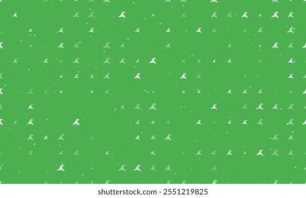 Seamless background pattern of evenly spaced white wizard hat symbols of different sizes and opacity. Vector illustration on green background with stars