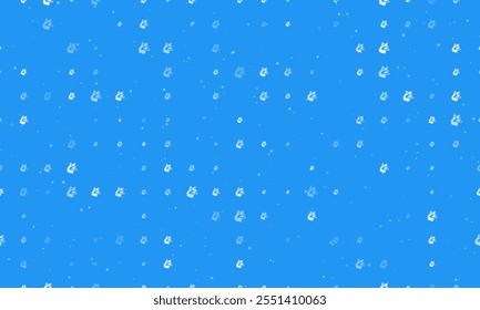 Seamless background pattern of evenly spaced white raccoon head symbols of different sizes and opacity. Vector illustration on blue background with stars