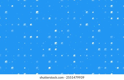 Seamless background pattern of evenly spaced white wild elephant symbols of different sizes and opacity. Vector illustration on blue background with stars