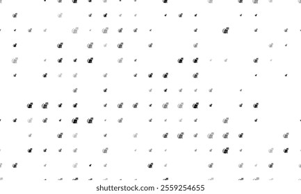 Seamless background pattern of evenly spaced black raccoon symbols of different sizes and opacity. Vector illustration on white background