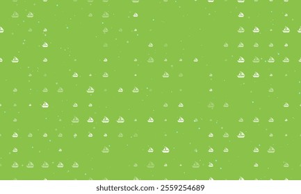 Seamless background pattern of evenly spaced white sailing boat symbols of different sizes and opacity. Vector illustration on light green background with stars