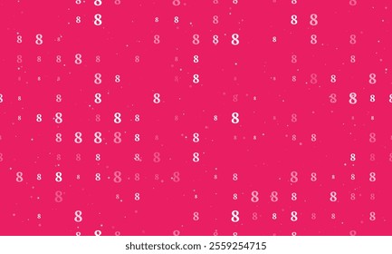 Seamless background pattern of evenly spaced white number eight symbols of different sizes and opacity. Vector illustration on pink background with stars