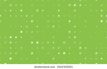 Seamless background pattern of evenly spaced white wild elephant symbols of different sizes and opacity. Vector illustration on light green background with stars