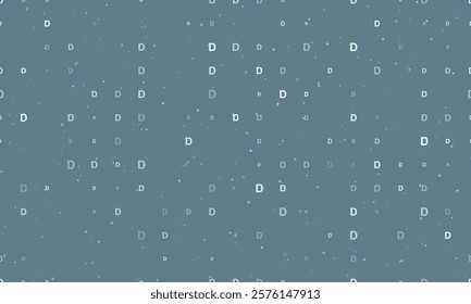 Seamless background pattern of evenly spaced white capital letter D symbols of different sizes and opacity. Vector illustration on blue gray background with stars