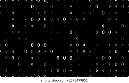 Seamless background pattern of evenly spaced white number zero symbols of different sizes and opacity. Vector illustration on black background with stars